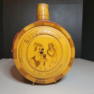 VINTAGE 1970s HAND MADE SERBIAN NAVIP SLIVOVITZ PLUM BRANDY WOODEN CANTEEN FLASK